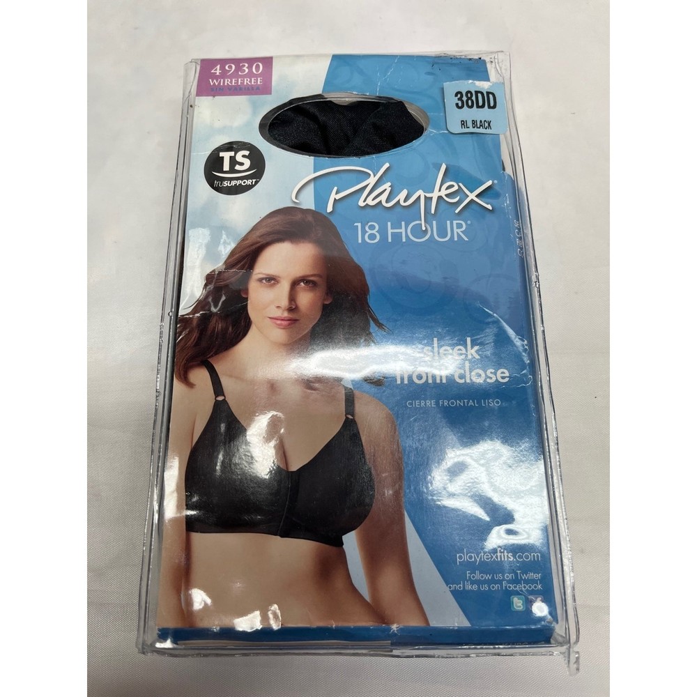 NWT Playtex 18 hour bra 38DD black 4930 wirefree front closure
